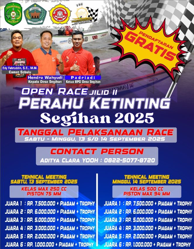 
 Flayer info Open Race Ketinting jilid 2 Desa Segihan 2025. (Foto. Dok: Panitia Penyelenggara)
