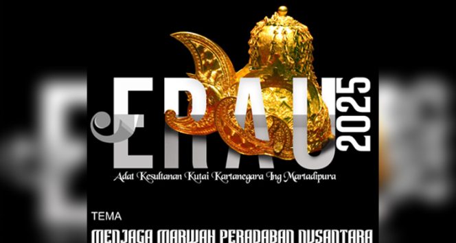 
 Logo Erau 2025 dengan mengusung filosofi Ketopong Sultan yang menjadi simbol menjaga marwah budaya nusantara, dan sebagai simbol adat serta kekuasaan yang melekat pada sejarah Kesultanan Kutai Kartanegara Ing Martadipura. (Foto. Dok: Panitia Erau)