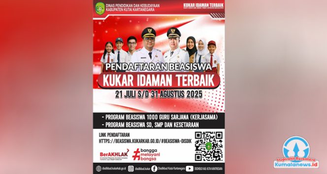 
 Beasiswa dari Pemerintah Kabupaten Kutai Kartanegara melalui Dinas Pendidikan dan Kebudayaan, yang dibuka beberapa bulan lalu, ditujukan bagi para guru serta siswa tingkat SD dan SMP sederajat. (Dok. Disdikbud Kukar)