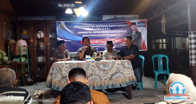 
 Anggota DPRD Kota Samarinda dari Dapil Samarinda Utara dan Sungai Pinang, Viktor Yuan, menggelar kegiatan Penyerapan Aspirasi Masyarakat (Reses) Masa Persidangan III Tahun 2025 di kediaman Putu, Jalan Unggul RT 10, Kelurahan Sempaja Barat, pada Sabtu (15/11/2025) malam.