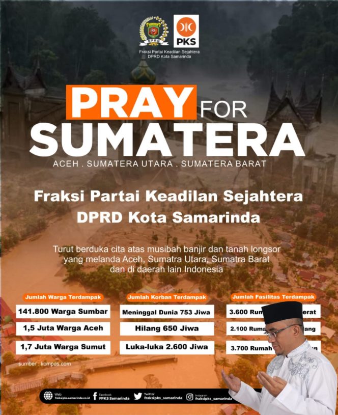
 Aksi kader PKS  menyalurkan bantuan logistik, hasil dari penggalangan dana dan pemotongan gaji anggota fraksi, sebagai respon cepat terhadap Instruksi Presiden PKS terkait mobilisasi nasional penanganan bencana di Aceh, Sumatera Utara, dan Sumatera Barat. Solidaritas kemanusiaan terus digelorakan melalui gerakan Pray for Sumatera. 