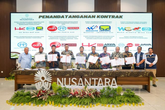 
 Otorita Ibu Kota Nusantara (IKN) menandai kemajuan signifikan dalam pembangunan Kawasan Legislatif dan Yudikatif menuju target Ibu Kota Politik 2028 melalui penandatanganan delapan paket kontrak pembangunan yang berlangsung di Kantor Kemenko 4 IKN pada Kamis (04/12/2025). Hingga saat ini, sebanyak 20 dari total 28 paket pekerjaan Tahap 2 (2025–2029) telah ditandatangani, terdiri dari 14 paket pembangunan fisik dan 6 paket manajemen konstruksi/supervisi.