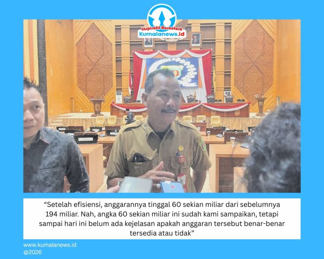 
 Kepala Dinas Perumahan dan Kawasan Permukiman (Perkim) Kota Samarinda, Herwan Rifa’i, memberikan keterangan pers kepada awak media terkait belum adanya kepastian anggaran Dinas Perkim untuk Tahun Anggaran (TA) 2026, menyusul kebijakan efisiensi anggaran yang dilakukan pemerintah daerah.
Foto: Yana Ashari