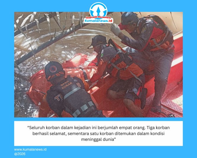 
 Tim SAR Gabungan menemukan korban terakhir kecelakaan perahu tenggelam, Rizky Tri Handoko (39), dalam kondisi meninggal dunia pada pukul 09.37 WITA, sekitar 14 kilometer dari lokasi kejadian. Foto: Basarnas Kaltim