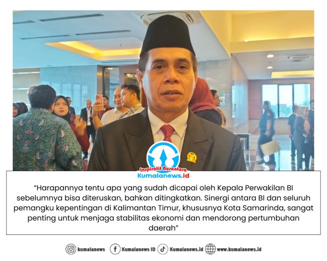
 Ketua DPRD Kota Samarinda, Helmi Abdullah, memberikan keterangan pers kepada media Kumalanews.id usai mengikuti Upacara Pengukuhan Kepala Perwakilan Bank Indonesia (BI) Provinsi Kalimantan Timur. Foto: Yana Ashari.