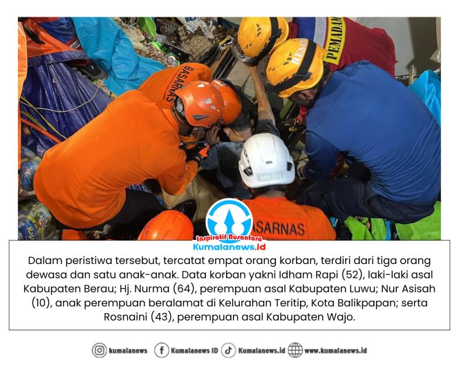 
 Tim Rescue melakukan proses evakuasi korban secara cepat dan aman di area dek kapal KM Dharma Kartika IX. Dok. Basarnas Kaltim.