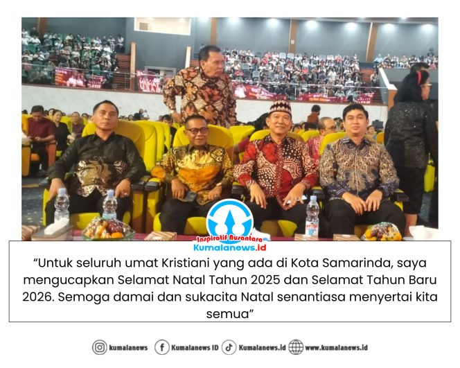 
 Ketua Umum Dewan Adat Dayak (DAD) Kalimantan Timur sekaligus Anggota Komisi II DPRD Kota Samarinda, Viktor Yuan, saat menghadiri Perayaan Natal 2025 dan Syukur Tahun Baru 2026 Umat Kristen se-Kota Samarinda di Plenary Hall Sempaja, Jumat malam (23/1/2026). Foto: Yana Ashari
