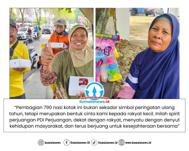 
 Warga Kota Samarinda menerima bingkisan nasi kotak yang dibagikan oleh Ketua DPC PDI Perjuangan Kota Samarinda, Iswandi, dalam rangka memperingati Hari Ulang Tahun ke-79 Ketua Umum PDI Perjuangan, Megawati Soekarnoputri. Dok: DPC PDI Perjuangan Kota Samarinda.