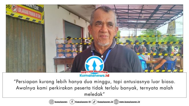 
 Ketua Panitia Turnamen Sahabat Viktor Yuan Cup 1 Domino, Faisal Nangyu, memberikan keterangan kepada media Kumalanews.id terkait tingginya antusiasme masyarakat terhadap Turnamen Sahabat Viktor Yuan Cup 1 Domino atau Gaplek. Foto: Yana Ashari.