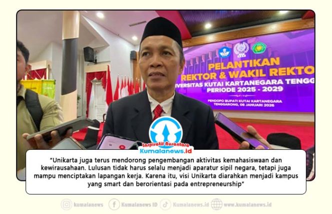 
 Rektor Universitas Kutai Kartanegara (Unikarta), Prof. Ir. Dr. Ince Raden, memberikan keterangan pers kepada awak media terkait komitmennya membawa Unikarta menuju universitas yang unggul dalam mencetak sumber daya manusia yang berkualitas dan berdaya saing. Foto: Fairuzzabady