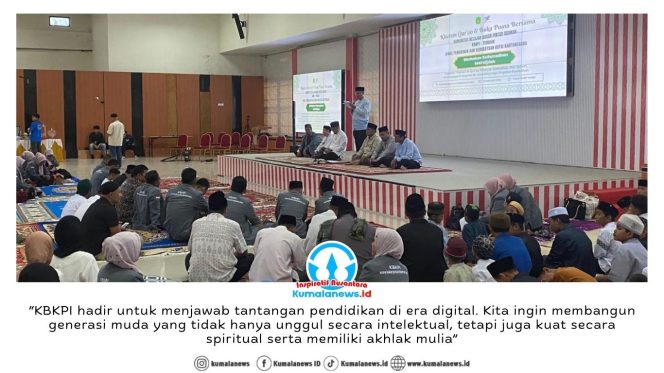 
 Asisten III Bidang Administrasi Umum Setkab Kukar Dafip Haryanto menyampaikan sambutan dan arahan pada kegiatan khatam Al-Qur’an, tausiyah Ramadhan, buka puasa bersama, serta shalat Maghrib berjamaah yang digelar Komunitas Belajar Kukar Pintar Idaman (KBKPI) di Aula Serbaguna Dinas Pendidikan dan Kebudayaan Kutai Kartanegara, Sabtu (21/2/2026) sore. Foto: Fairuzzabady.