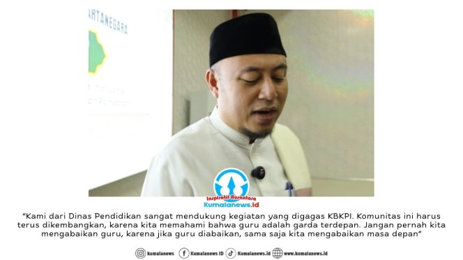
 Kepala Dinas Pendidikan dan Kebudayaan Kutai Kartanegara Heriansyah memberikan keterangan pers terkait kegiatan khatam Al-Qur’an, tausiyah Ramadhan, buka puasa bersama, serta shalat Maghrib berjamaah yang digelar Komunitas Belajar Kukar Pintar Idaman (KBKPI) di Aula Serbaguna Disdikbud Kukar, Sabtu (21/2/2026) sore. Foto: Deden.