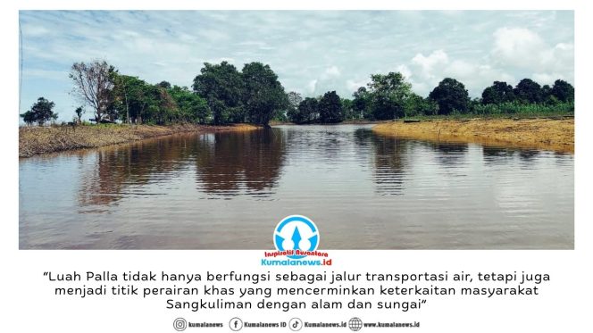 
 Lanskap keindahan Luah Palla di Desa Sangkuliman, Kecamatan Kota Bangun, Kutai Kartanegara. Aliran luah ini menjadi urat nadi kehidupan masyarakat setempat, dimanfaatkan sebagai jalur transportasi air sekaligus sumber penghidupan, mulai dari aktivitas perikanan hingga mobilitas warga sehari-hari. Dok: Rojali – Pokdarwis BMT Sangkuliman.
