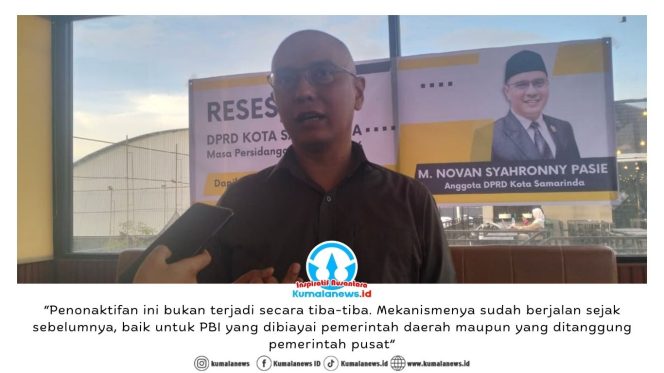 
 Ketua Komisi IV DPRD Kota Samarinda, Mohammad Novan Syahronny Pasie, memberikan keterangan pers terkait penonaktifan ribuan peserta BPJS Kesehatan Penerima Bantuan Iuran (PBI) di Samarinda sejak 1 Februari 2026. Foto: Yana Ashari.