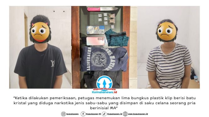 
 Kedua terduga pelaku bersama barang bukti diamankan petugas Polsek Anggana. Dok: Polsek Anggana.