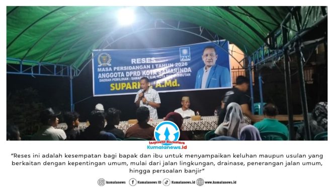 
 Anggota DPRD Kota Samarinda, Suparno, melaksanakan kegiatan Reses Masa Persidangan Tahun 2026 di Jalan Sejati Gang Kasah I RT 21, Kelurahan Sungai Kapih, Kecamatan Sambutan, Kota Samarinda, Selasa (10/2/2026) malam. Foto: Yana Ashari.
