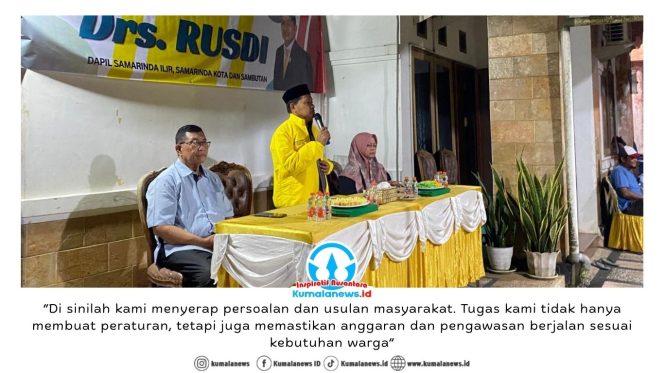 
 Anggota DPRD Kota Samarinda dari Dapil Samarinda Ilir, Samarinda Kota, dan Sambutan, Rusdi, saat melaksanakan Reses Masa Persidangan I Tahun 2026 di Kelurahan Sambutan, Samarinda, Rabu (11/2/2026) malam. Foto: Yana Ashari.