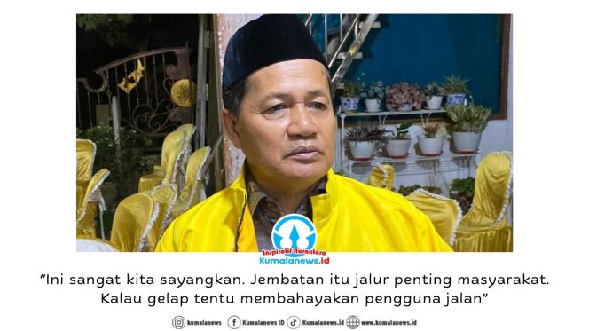 
 Wakil Ketua DPRD Kota Samarinda, Rusdi, memberikan keterangan terkait pencurian kabel LPJU di Jembatan Achmad Amins (Mahkota II) yang menyebabkan jembatan gelap pada malam hari, Rabu (11/2/2026) malam. Foto: Yana Ashari.