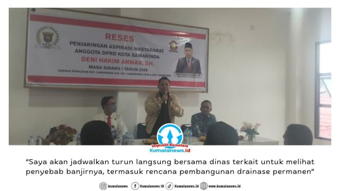 
 Anggota DPRD Kota Samarinda, Deni Hakim Anwar, melaksanakan kegiatan Reses Penjaringan Aspirasi Masyarakat Masa Sidang I Tahun 2026 untuk daerah pemilihan Kecamatan Samarinda Ilir, Samarinda Kota, dan Sambutan di Kelurahan Pelita, Kamis (12/2/2026). Foto: Yana Ashari.