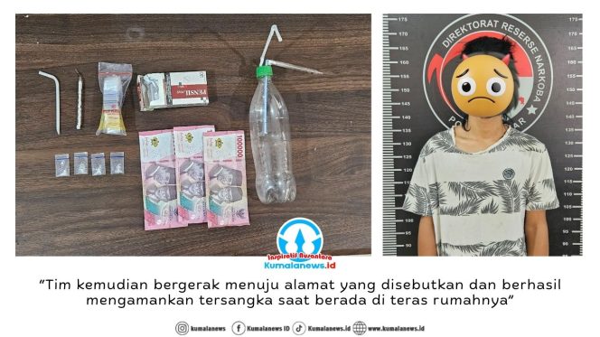 
 Pelaku bersama barang bukti berhasil diamankan oleh Satuan Reserse Narkoba Polres Kutai Kartanegara. Dok: Satresnarkoba Polres Kukar.