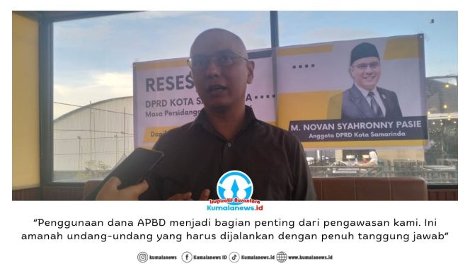 
 Anggota DPRD Kota Samarinda, Mohammad Novan Syahronny Pasie, memberikan keterangan kepada media usai kegiatan Reses Masa Sidang I Tahun 2026 di Aubry Sport Center, Jalan Juanda 6, Kelurahan Air Hitam, Kecamatan Samarinda Ulu, Kota Samarinda, Jumat (13/2/2026). Foto: Yana Ashari.