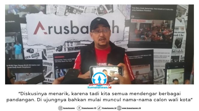 
 Ketua DPC PDI Perjuangan Samarinda, Iswandi, memberikan keterangan pers usai menjadi narasumber dalam diskusi publik yang digelar arusbawah.co, Minggu (15/2/2026). Ia menilai forum tersebut berlangsung menarik dan dinamis. Foto: Yana Ashari.