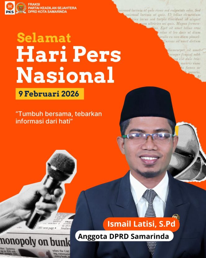 
 Anggota DPRD Kota Samarinda, Ismail Latisi, menyampaikan ucapan Selamat Hari Pers Nasional (HPN) 2026 kepada seluruh insan pers, khususnya jurnalis yang bertugas di Kota Samarinda.