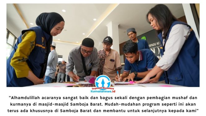 
 Pembagian mushaf Al-Qur'an dan kurma untuk masyarakat di Kecamatan Samboja dan Kecamatan Samboja Barat, pada Jumat (27/02/2026). Dok: Humas Otorita Ibu Kota Nusantara.