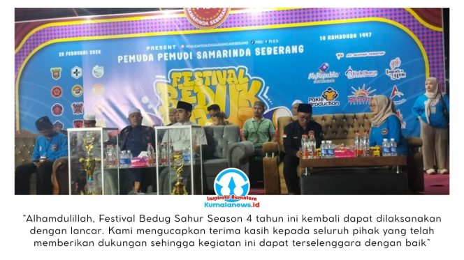 
 Suasana malam pembukaan Festival Bedug Sahur Season 4 Tahun 2026 yang digelar di kawasan Sungai Keledang, Kecamatan Samarinda Seberang, Kota Samarinda, Sabtu (28/2/2026) malam. Kegiatan berlangsung khidmat dan meriah dengan dihadiri masyarakat serta para peserta festival. Foto: Yana Ashari.