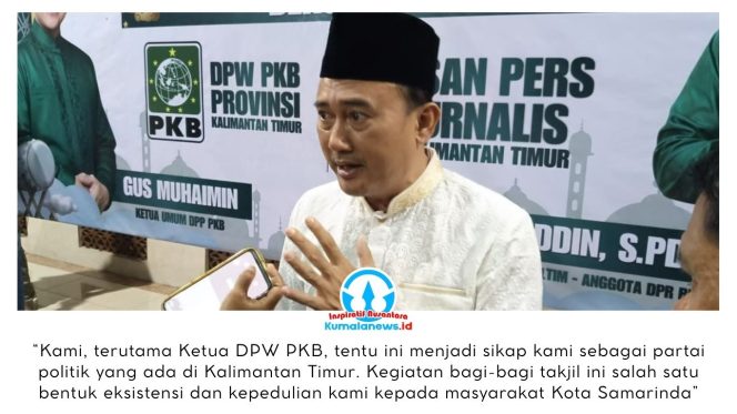 
 Anggota Komisi II DPRD Kota Samarinda dari Fraksi PKB, Rusdi Doviyanto, memberikan keterangan kepada awak media terkait kegiatan Partai Kebangkitan Bangsa (PKB) Kalimantan Timur yang menggelar pembagian takjil dan buka puasa bersama ratusan jurnalis dengan tema “Meraih Berkah Ramadan dengan Hati yang Bersih”, Senin (2/3/2026).