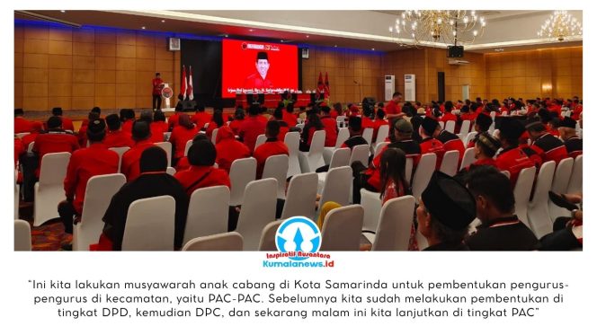 
 Ketua DPD Partai Demokrasi Indonesia Perjuangan Kalimantan Timur, Safaruddin, memberikan sambutan dan arahan saat kegiatan Musyawarah Anak Cabang (MusanCab) yang digelar di Hotel Puri Senyiur, Samarinda, Rabu (4/3/2026). Kegiatan tersebut merupakan bagian dari konsolidasi internal partai untuk memperkuat struktur organisasi hingga tingkat kecamatan. Foto: Yana Ashari.