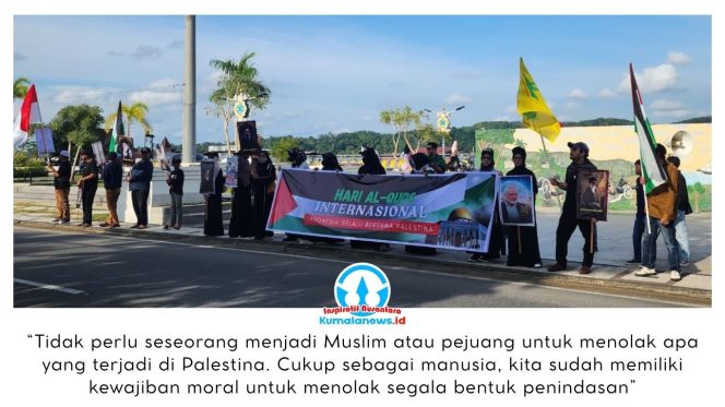 
 Sejumlah simpatisan menyuarakan aspirasi dalam aksi damai solidaritas untuk Palestina di kawasan depan Museum Mulawarman, Tenggarong. Kegiatan tersebut digelar dalam rangka memperingati Hari Al-Quds Internasional, dengan para peserta membawa bendera Palestina serta menyampaikan seruan dukungan terhadap perjuangan rakyat Palestina. Aksi berlangsung tertib dan menjadi wujud kepedulian masyarakat terhadap isu kemanusiaan global. Foto: Indirwan.