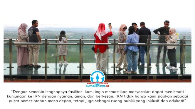 
 Ratusan ribu pengunjung memadati kawasan Ibu Kota Nusantara (IKN) selama periode libur Hari Raya Idulfitri 2026. Tingginya antusiasme masyarakat terlihat dari ramainya berbagai titik, khususnya di kawasan pusat pemerintahan dan ruang publik, yang dipenuhi warga dari berbagai daerah untuk menikmati suasana sekaligus melihat langsung perkembangan IKN. Dok: Humas Otorita Ibu Kota Nusantara.