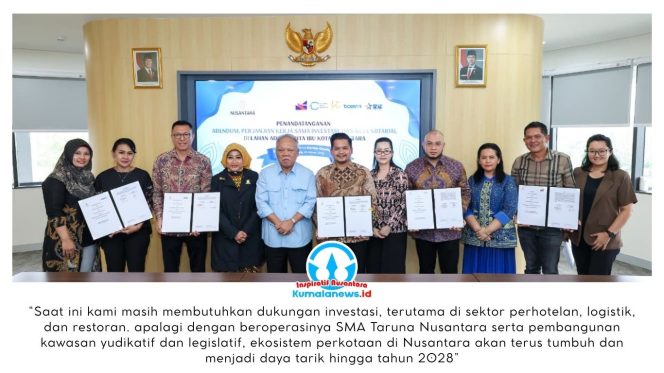 
 Otorita Ibu Kota Nusantara (IKN) bersama sejumlah investor menandatangani tiga perjanjian kerja sama baru serta dua adendum perjanjian kerja sama di Kantor Balai Kota Otorita IKN, Senin (16/3/2026). Dok: Humas Otorita Ibu Kota Nusantara.