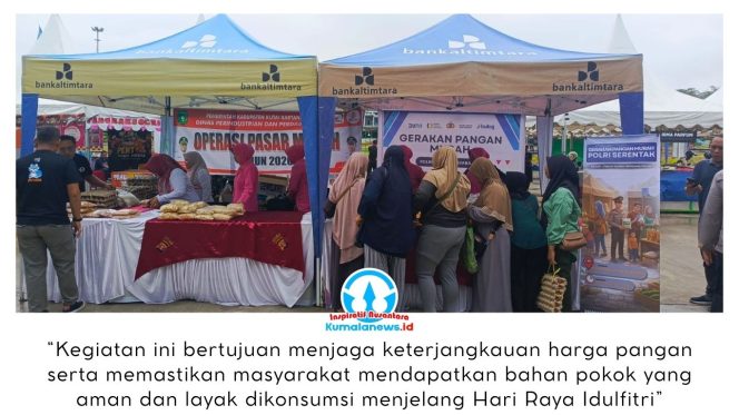
 Menjelang Hari Raya Idulfitri 1447 Hijriah, Polres Kutai Kartanegara menggelar kegiatan Gerakan Pangan Murah Polri Serentak di Pasar Tangga Arung Square, Kelurahan Melayu, Kecamatan Tenggarong, Jumat (13/3/2026). Dok: Humas Polres Kutai Kartanegara.
