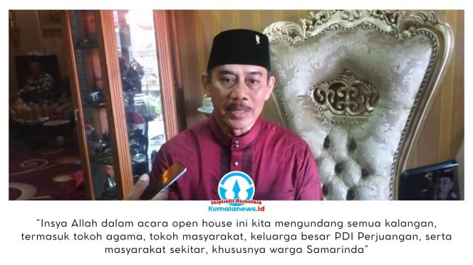 
 Wakil Ketua DPRD Kota Samarinda, Ahmad Vananzda, memberikan keterangan kepada awak media terkait kegiatan Open House dan Halal Bihalal Idulfitri 1447 Hijriah di kediamannya, Jalan Damanhuri 1 Blok A RT 61 No. 48, Samarinda, Senin (23/3/2026). Foto: Yana Ashari.