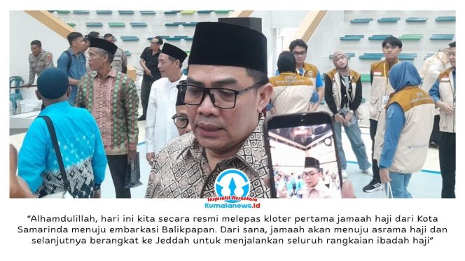 
 Wali Kota Samarinda, Andi Harun, memberikan keterangan pers kepada awak media usai secara resmi melepas 1.024 jemaah calon haji asal Kota Samarinda di GOR Segiri, Sabtu (25/4/2026). Pelepasan tersebut menandai dimulainya rangkaian pemberangkatan jemaah haji musim 1447 Hijriah/2026 Masehi dari Kota Tepian. Foto: Yana Ashari.