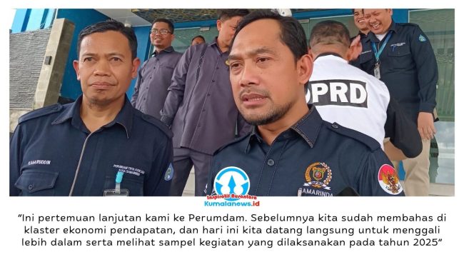 Wakil Ketua Pansus LKPJ Abdul Rohim memberikan keterangan terkait kunjungan lapangan ke Perumdam Tirta Kencana, Selasa (28/4/2026), dalam rangka pendalaman capaian kinerja pemerintah daerah, khususnya layanan air bersih dan kontribusi terhadap PAD. Foto: Yana Ashari.