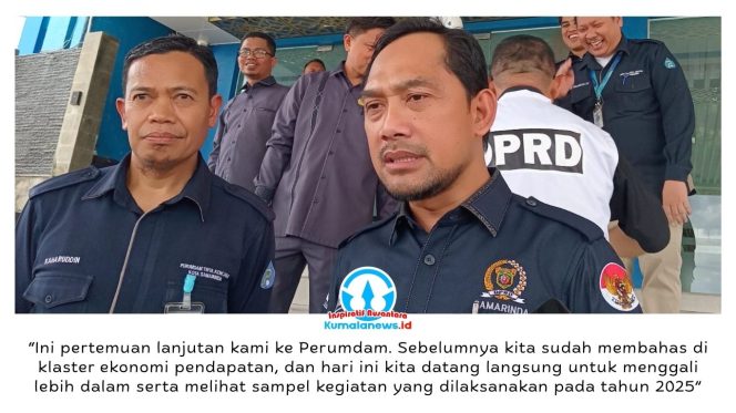 
 Wakil Ketua Pansus LKPJ Abdul Rohim memberikan keterangan terkait kunjungan lapangan ke Perumdam Tirta Kencana, Selasa (28/4/2026), dalam rangka pendalaman capaian kinerja pemerintah daerah, khususnya layanan air bersih dan kontribusi terhadap PAD. Foto: Yana Ashari.