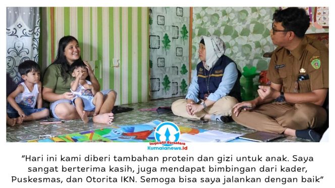 
 Kegiatan penyuluhan kesehatan dan pemberian makanan tinggi protein, mulai dari telur hingga susu, dilaksanakan secara door to door oleh Otorita IKN bersama Puskesmas Sepaku 1 pada Senin (13/04/2026). Dok: Humas Otorita Ibu Kota Nusantara.