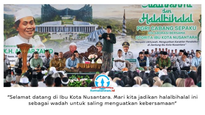
 Ribuan jamaah dari berbagai kalangan memadati kegiatan silaturahmi dan halalbihalal yang digelar PGRI Cabang Sepaku bersama Otorita IKN di Masjid Negara IKN, Senin (20/04/2026). Dok: Humas Otorita Ibu Kota Nusantara.