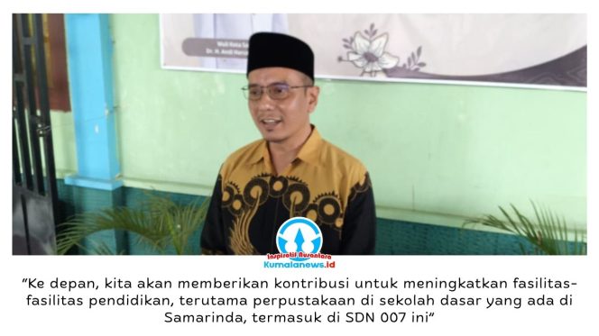 
 Ketua Komisi IV DPRD Kota Samarinda, Mohammad Novan Syahronny Pasie, memberikan keterangan kepada awak media terkait kemeriahan peringatan Hari Ulang Tahun SDN 007 Samarinda Ulu yang dirangkai dengan kegiatan Gelar Seni dan Market Day di lingkungan sekolah, Jalan Piano No. 02, Dadi Mulya, Kamis (23/4/2026). Dok: Yana Ashari.