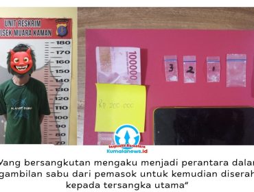 Pelaku penyalahgunaan narkotika berinisial A bersama sejumlah barang bukti berhasil diamankan jajaran Polsek Muara Kaman.