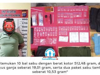 Pelaku penyalahgunaan narkotika berinisial SF bersama barang bukti 65 paket sabu berhasil diamankan jajaran Polsek Muara Kaman.