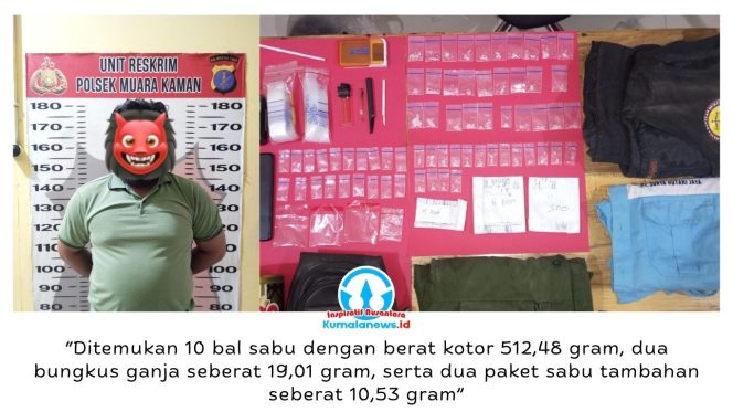 
 Pelaku penyalahgunaan narkotika berinisial SF bersama barang bukti 65 paket sabu berhasil diamankan jajaran Polsek Muara Kaman.