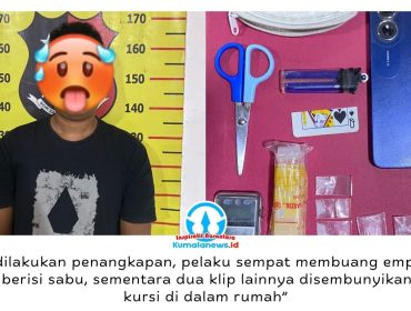 Pelaku S alias O bersama barang bukti sabu seberat 1,29 gram dan sejumlah barang bukti lainnya diamankan jajaran Polsek Samboja Barat. Dok: Polsek Samboja Barat.