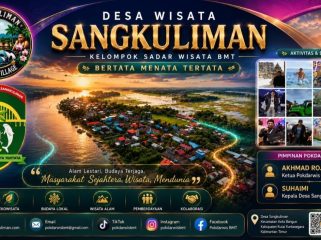 Flyer profil Desa Sangkuliman, Kecamatan Kota Bangun, Kabupaten Kutai Kartanegara, yang terus menunjukkan potensinya sebagai destinasi wisata berbasis ekowisata dan pemberdayaan masyarakat. Setelah mendapatkan pembinaan selama tiga tahun dari Dinas Pariwisata Kutai Kartanegara, Desa Sangkuliman kini dipercaya mewakili Kukar dalam ajang Lomba Desa Wisata tingkat Provinsi Kalimantan Timur. Foto: Dok. Pokdarwis BMT Sangkuliman.