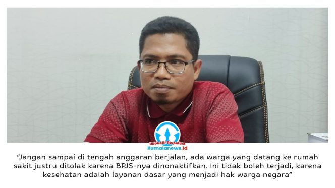 
 Anggota Komisi IV DPRD Kota Samarinda, Ismail Latisi, memberikan keterangan terkait pentingnya menjaga layanan kesehatan sebagai hak dasar masyarakat yang tidak boleh terganggu oleh kebijakan administratif. Foto: Yana Ashari.