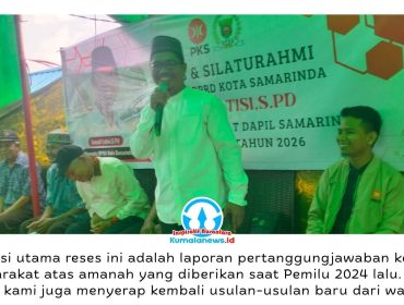 Ismail Latisi menggelar kegiatan reses dan silaturahmi bersama masyarakat di Jalan Otto Iskandardinata, Lapangan Gunung Udik, samping Langgar Alifiyah, Kecamatan Samarinda Ilir, Sabtu (23/5/2026). Kegiatan tersebut dihadiri tokoh masyarakat, tokoh agama, pengurus DPC PKS Samarinda Ilir, serta warga setempat untuk menyerap dan menyampaikan perkembangan aspirasi masyarakat. Foto: Yana Ashari.
