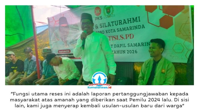 
 Ismail Latisi menggelar kegiatan reses dan silaturahmi bersama masyarakat di Jalan Otto Iskandardinata, Lapangan Gunung Udik, samping Langgar Alifiyah, Kecamatan Samarinda Ilir, Sabtu (23/5/2026). Kegiatan tersebut dihadiri tokoh masyarakat, tokoh agama, pengurus DPC PKS Samarinda Ilir, serta warga setempat untuk menyerap dan menyampaikan perkembangan aspirasi masyarakat. Foto: Yana Ashari.